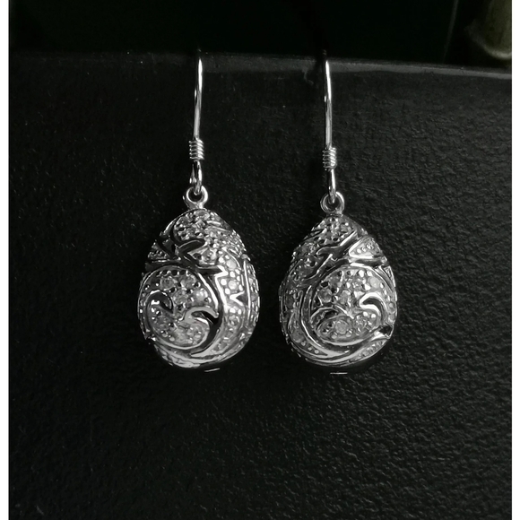 Sterling silver cz damask design dangle drop earrings 🆕 - Picture 1 of 10